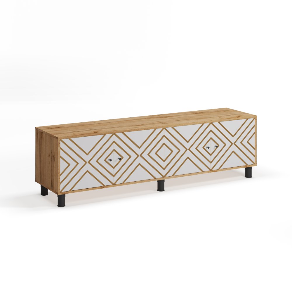 Тумба HYGGE 185х45х53 Дуб Вотан / Белый с ромбами